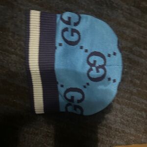 Blue and White Knit Beanie